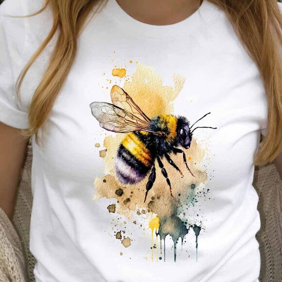 Generic Other - Honey Bee T-Shirt Messy Watercolour Summer Tee Painting Bumble Bees Nature
